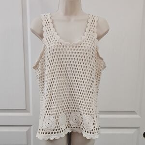 Adiva | Cream Crochet Tank Top 100% Cotton Size L